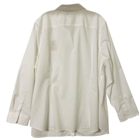Chaps Dress Shirt Non Iron Women’s 3X White Monogram Button Up Career Business - Picture 2 of 6